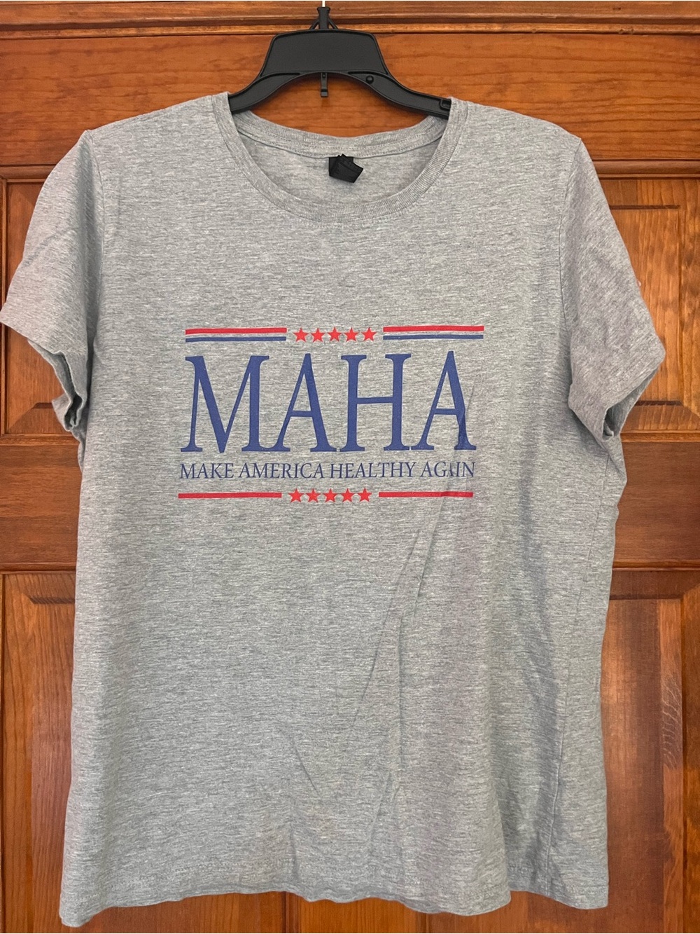 Gildan Gray MAHA Short Sleeve Graphic Tee with Red & Blue Print